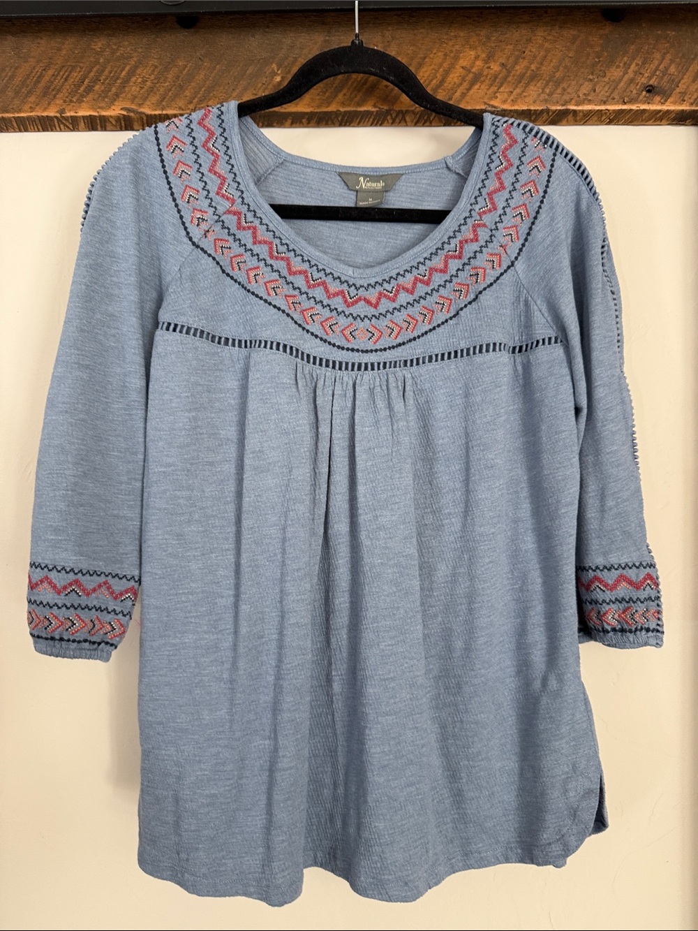 Cute Blue Embroidered Scoop-Neck Top